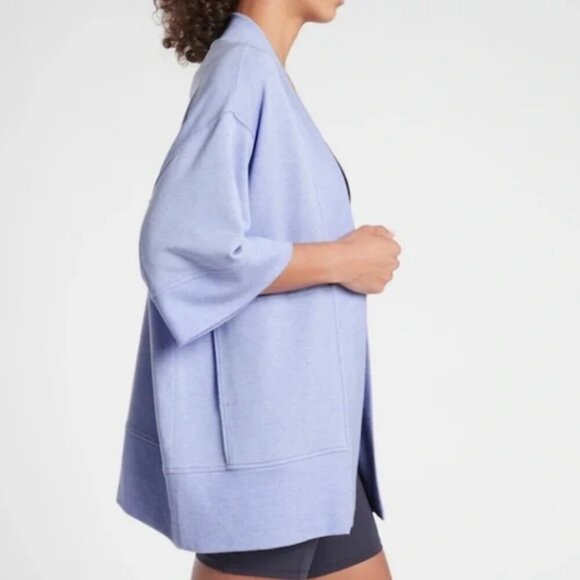 Athleta Lotus Wrap Textured Cardigan Heather Blue Open Front Sweater Size S/M - Picture 2 of 9